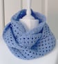Crocheted Pale Blue  Mesh Infinity Scarf with a Twist - Merino Wool 