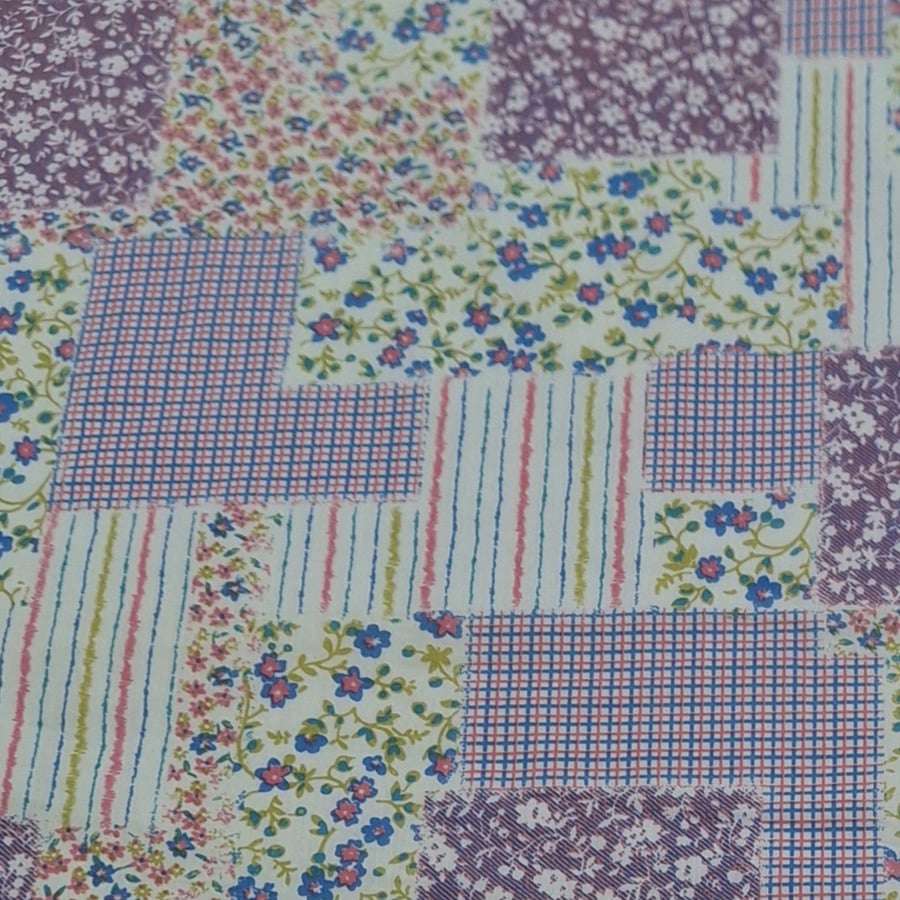 1 Metre Purple & Lilac Patchwork Floral Polycotton Fabric, 1.5m Wide,100 gsm 