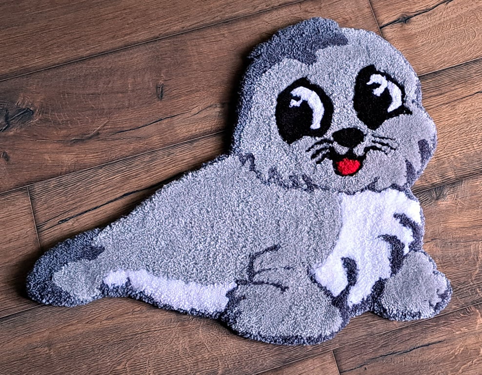Beautiful Handmade SEA LION Tufted Rug 50x44cm