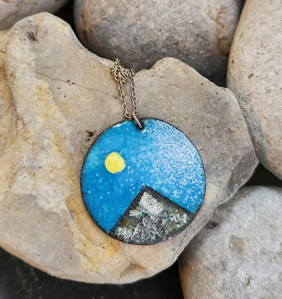 Moonlight Over Mountain pendant in enamel 