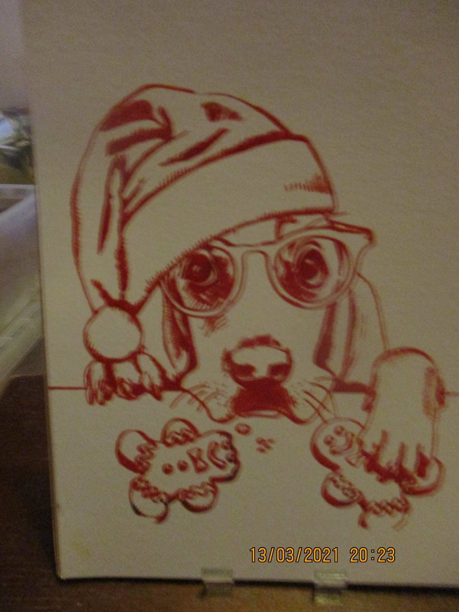 Red Christmassy Dog with Gingerbread People Picture
