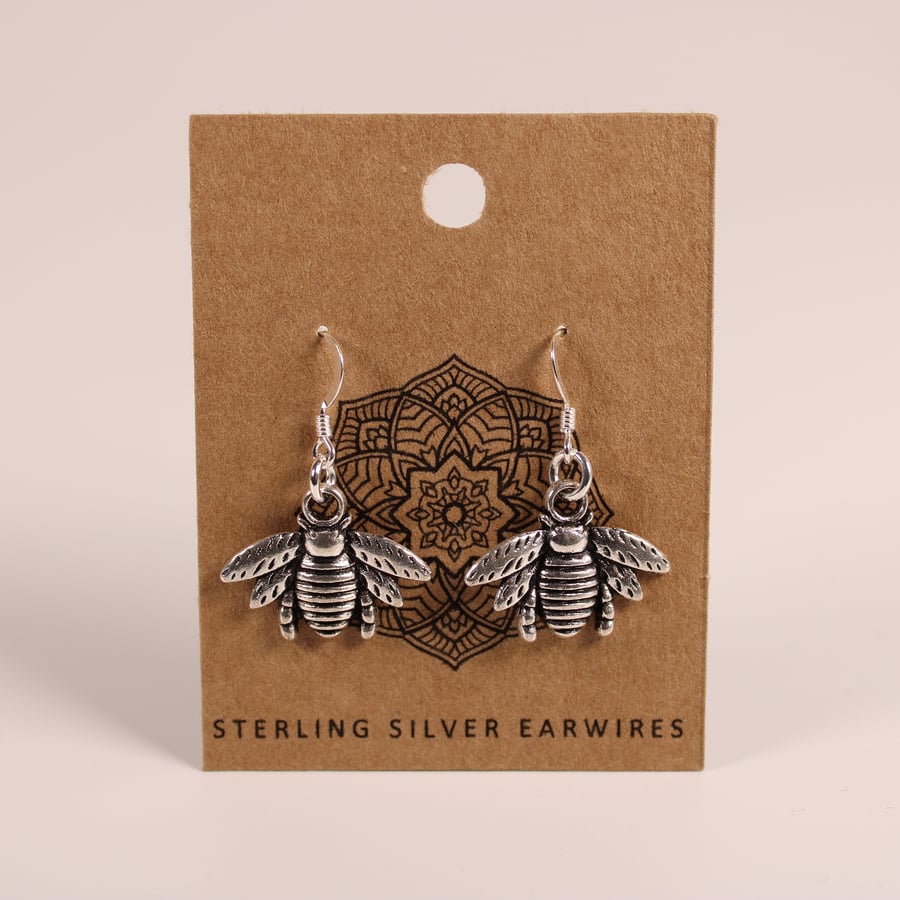 Bee Drop Dangle Earrings with 925 Sterling Silver Earwires