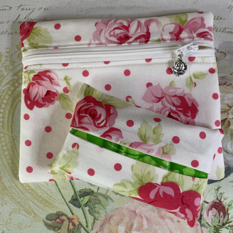 Polka Dot &  Roses Make Up Bag & Tissue Case  PB6
