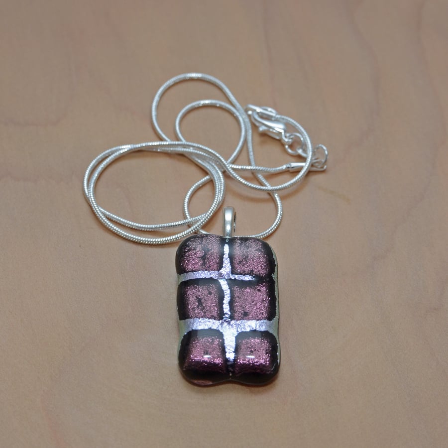 Glittering purple and silver fused glass necklace