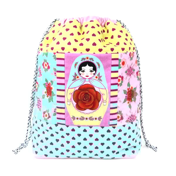 Handmade Nesting Doll Patchwork Drawstring Project Bag