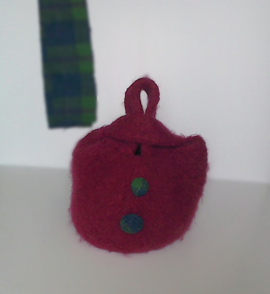 Deep pink felted wool handbag with Harris Tweed