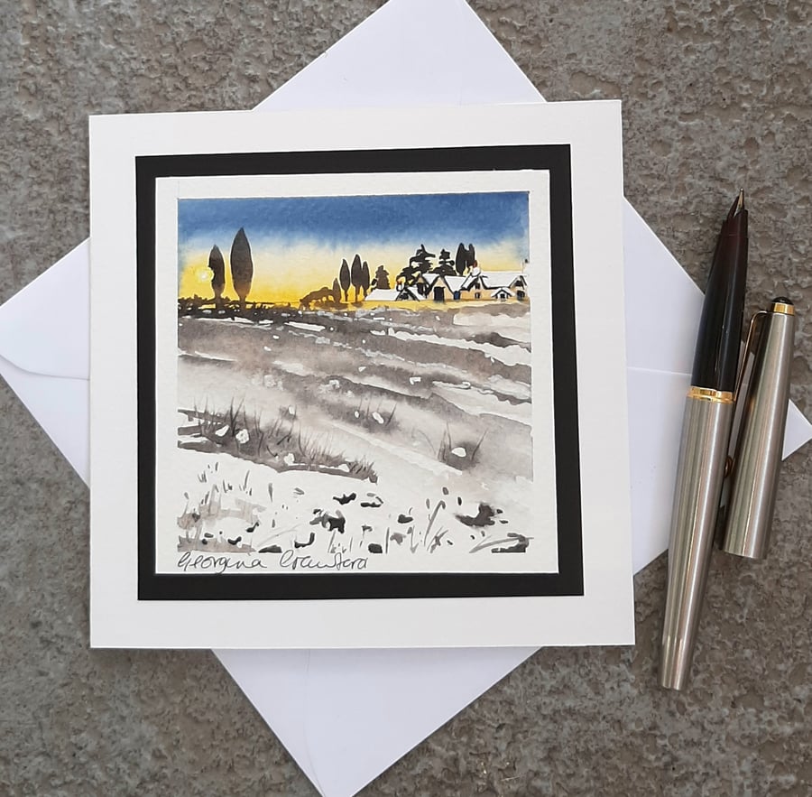 Blank Card for Christmas  Birthday, Anniversary. Handpainted Watercolour