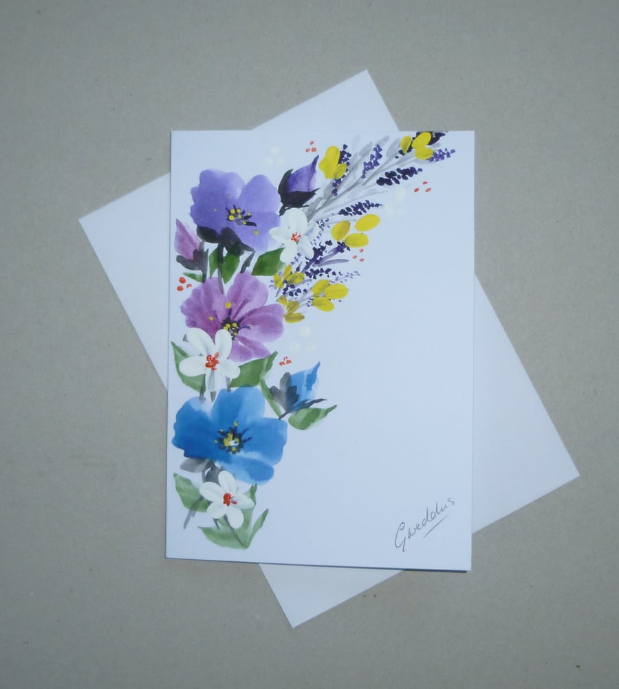 hand painted floral greetings card ( ref FA 614 E3 )