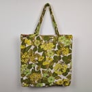 Vintage 1960s 1970s floral print fabric shoulder tote bag