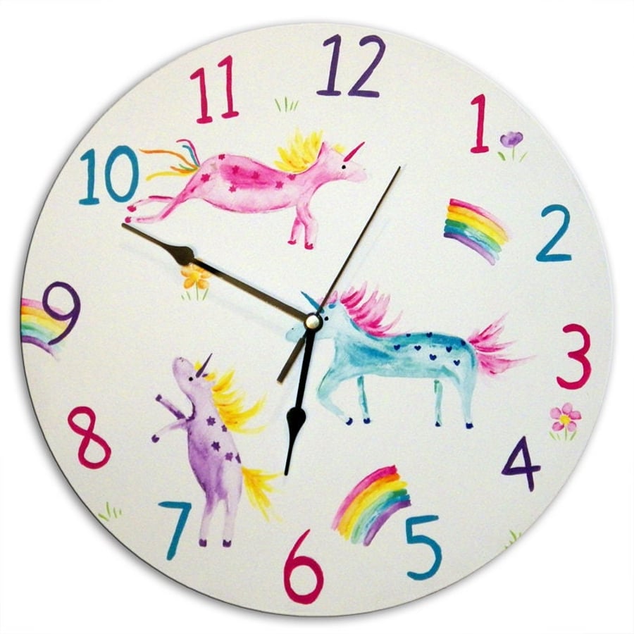 Unicorn and Rainbow Clock, Girls Nursery Decor, Unicorn Gift