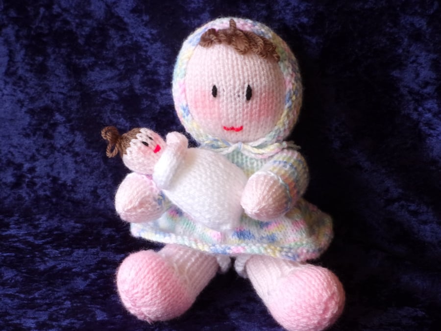 Hand Knitted Doll with Her Baby