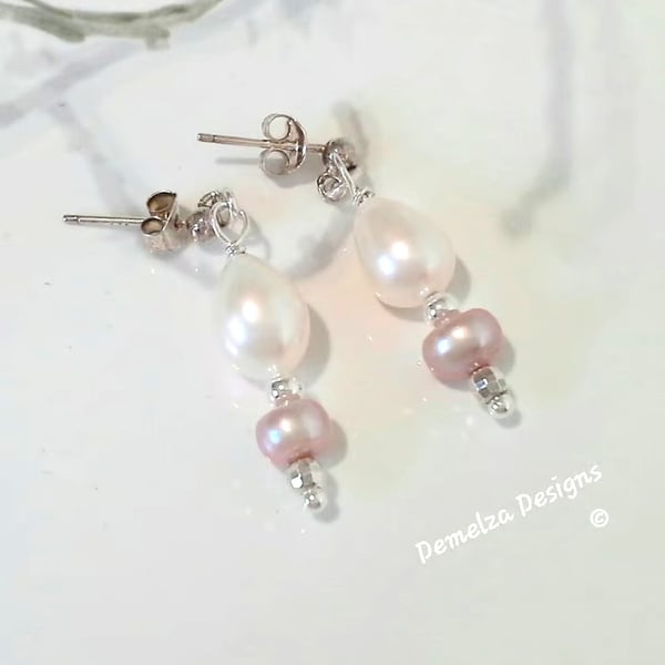 Dainty Freshwater Pearl Stud Sterling Silver Earrings