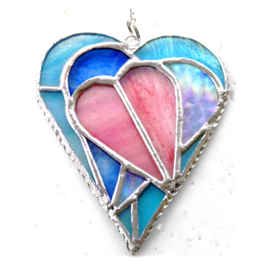 SOLD Pastel Triple Heart Stained Glass Suncatcher 013