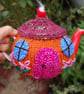 Country cottage tea cosy - hand embroidered, to fit a tea for one or two  teapot - Image 4