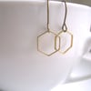 Delicate Honeycomb hexagon earrings - mixed metals golden brass geometric shapes