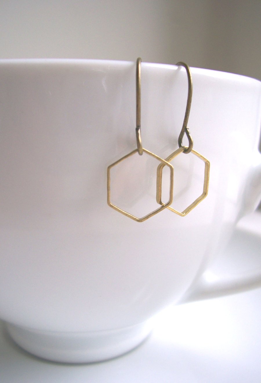 Delicate Honeycomb hexagon earrings - mixed metals golden brass geometric shapes