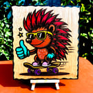 Funky hedgehog wooden plaque 