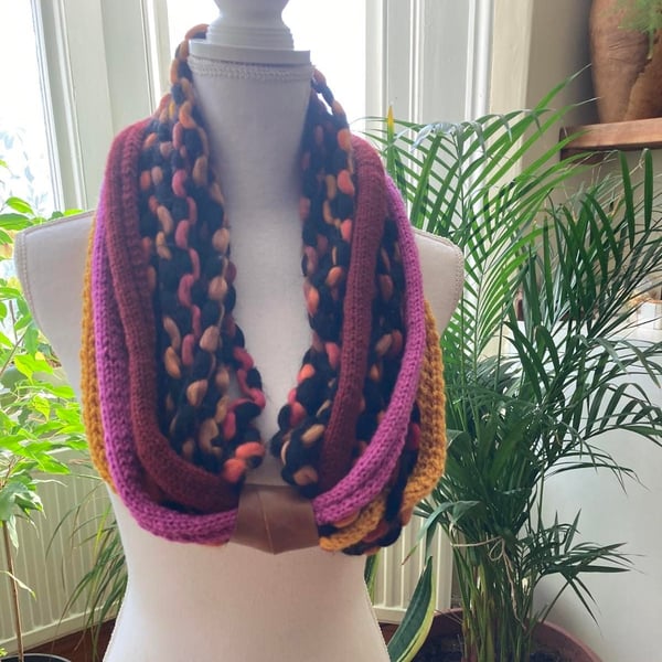 Crochet mesh cord shawl multi colors hand knitted scarf with strap