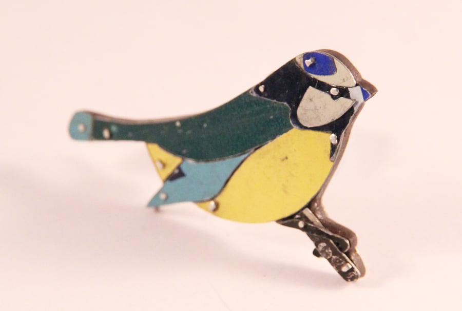 Blue Tit Tin Brooch