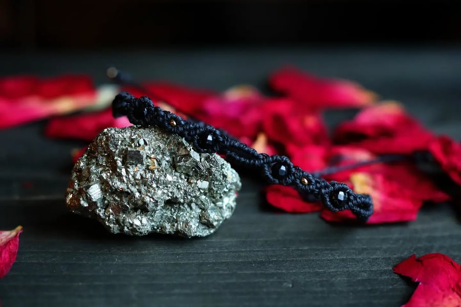 Macrame bracelets with natural stone black tourmaline.