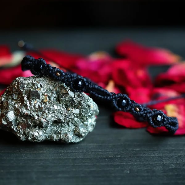 Macrame bracelets with natural stone black tourmaline.
