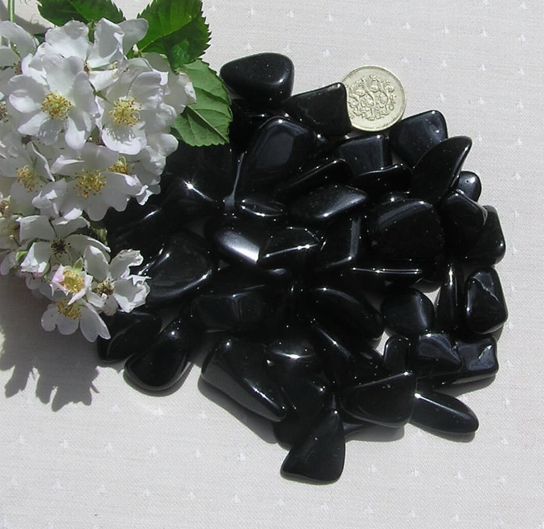 8 Black Tourmaline - Warrierite - Polished Tumblestones, Craft, Mosaic, Grid