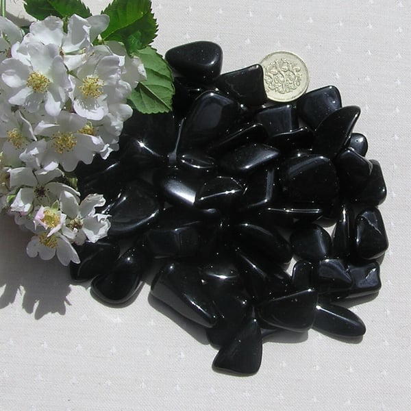 8 Black Tourmaline - Warrierite - Polished Tumblestones, Craft, Mosaic, Grid