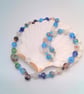 Blue Green and White Millefiori Bead Necklace, Millefiori Necklace, Gift for Her - Image 1