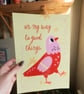 Cute Pink Pigeon Art Print. On My Way To Good Things Print.  - Image 3