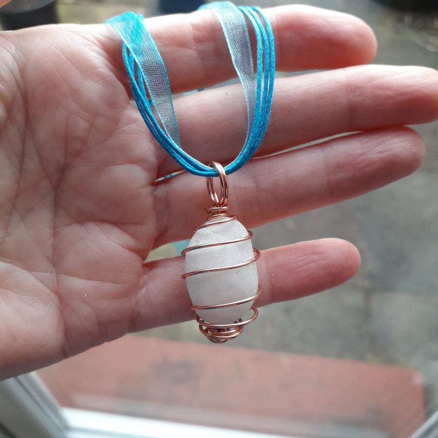 Natural Jewellery, Beach Stone Necklace in White Quartz from Seaham UK