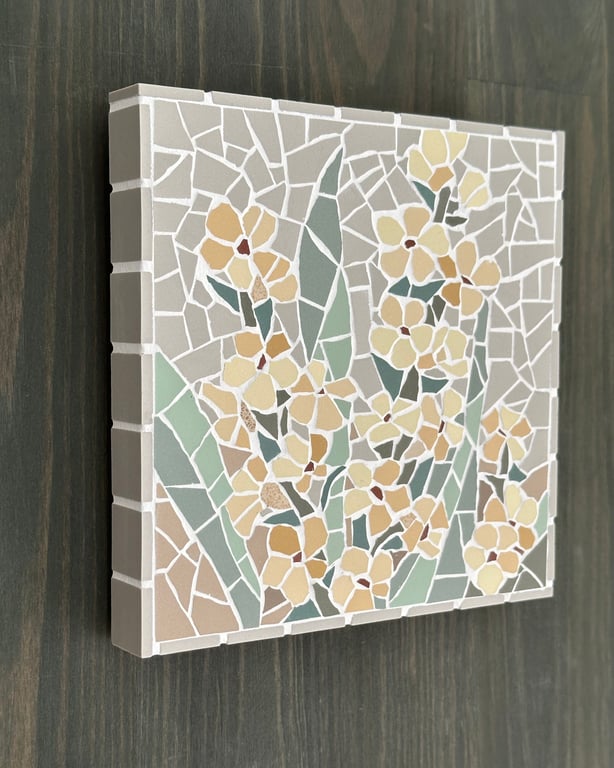 Summer Seconds- Mosaic Floral Art - Yellow Sisyrinchium Mosaic Wall Plaque