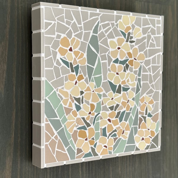 Summer Seconds- Mosaic Floral Art - Yellow Sisyrinchium Mosaic Wall Plaque
