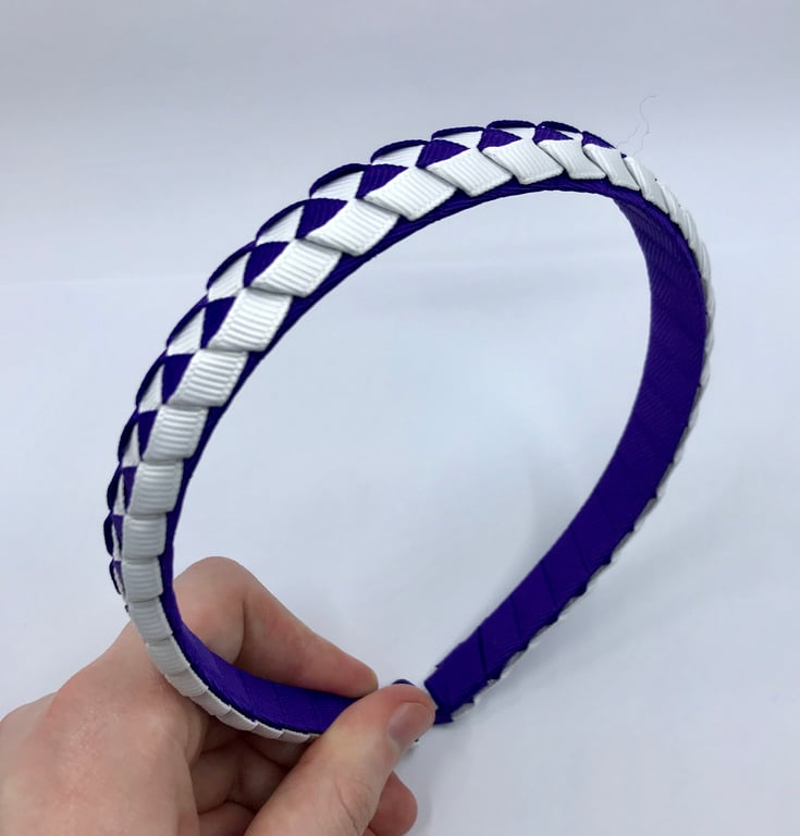 Purple and White Pleated Hairband