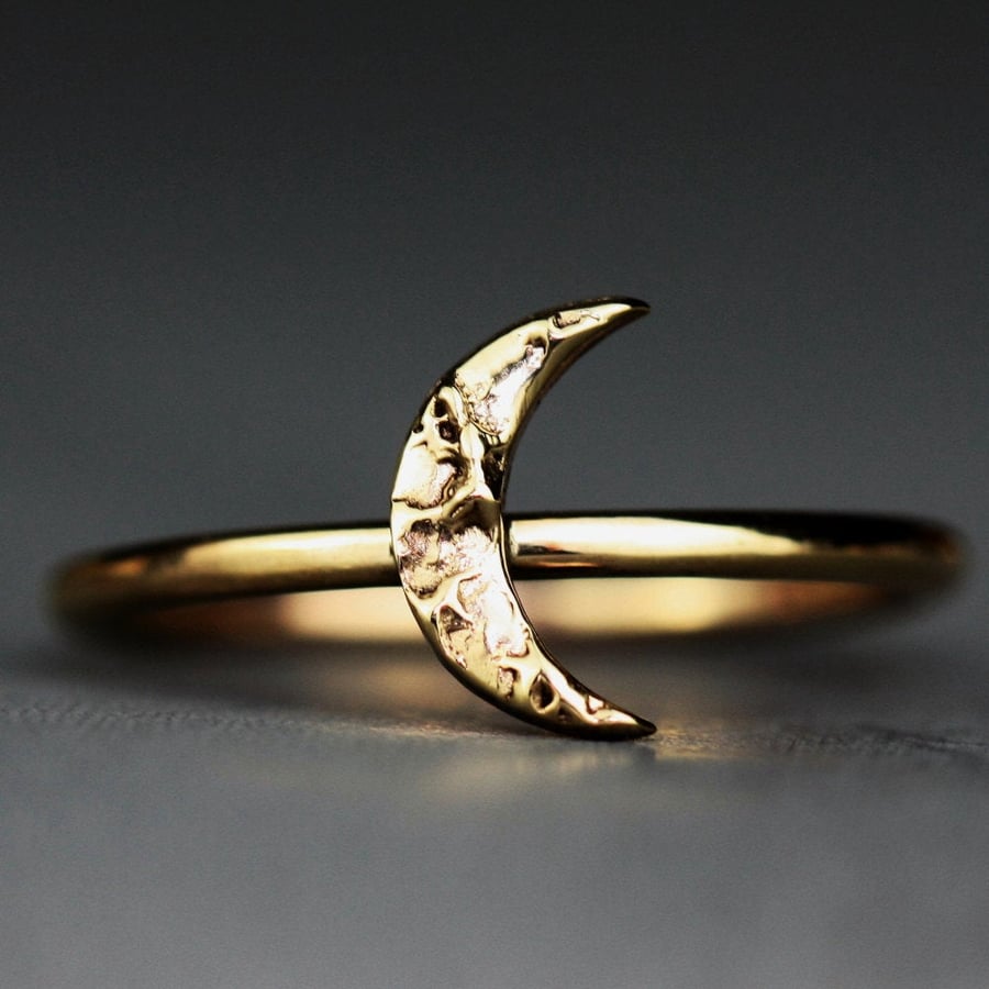 9ct Gold textured Moon ring-gold stacking moon ring-rose gold moon ring