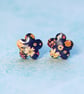 Small Blue Flower Stud Earrings, Floral Jewellery - Image 2
