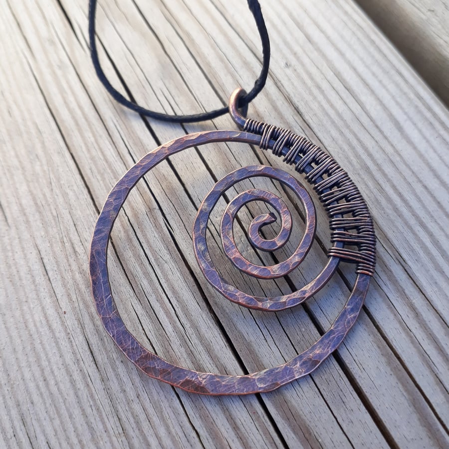 Copper Ammonite Pendant, Nautical Fossil Jewellery, Boho Pendants