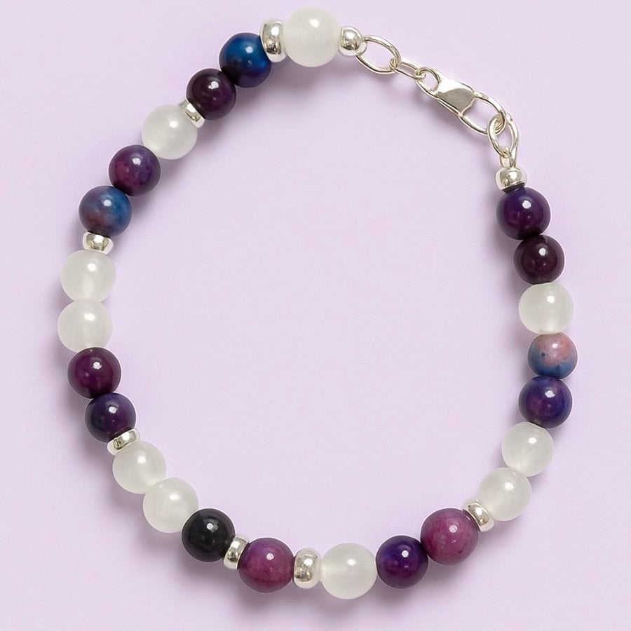 Gemstone Bracelet with Purple Starry night Sugilite and Selenite.
