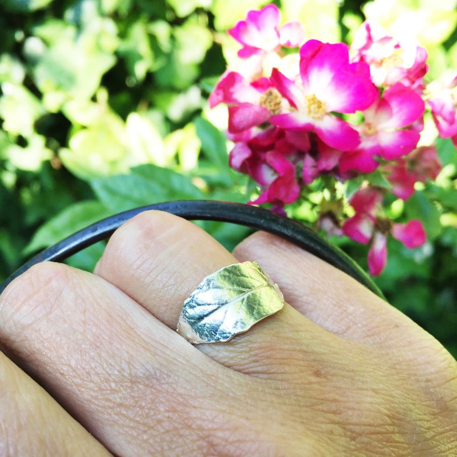 Sterling silver leaf ring 