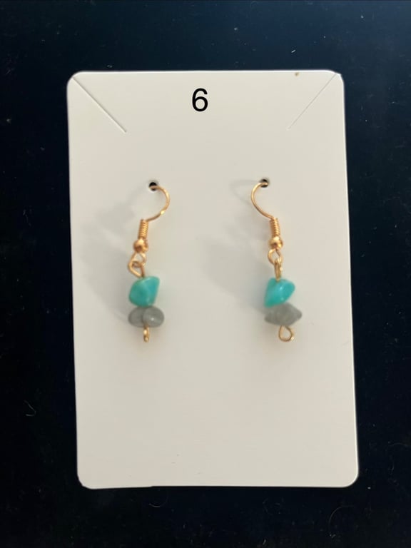 Beautiful dangling earrings with green and grey stones 