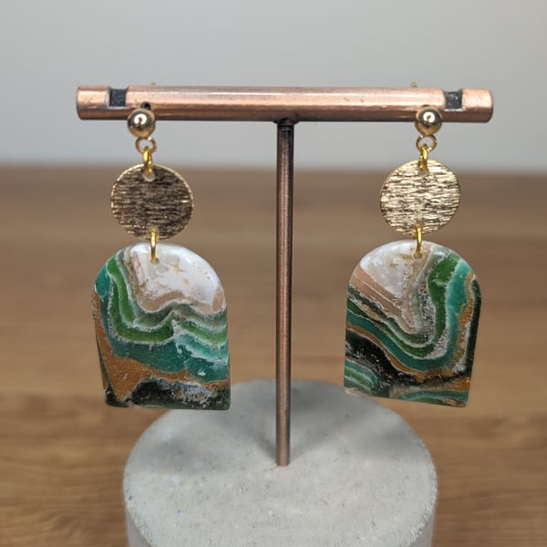 Green  stone arch dangle earrings