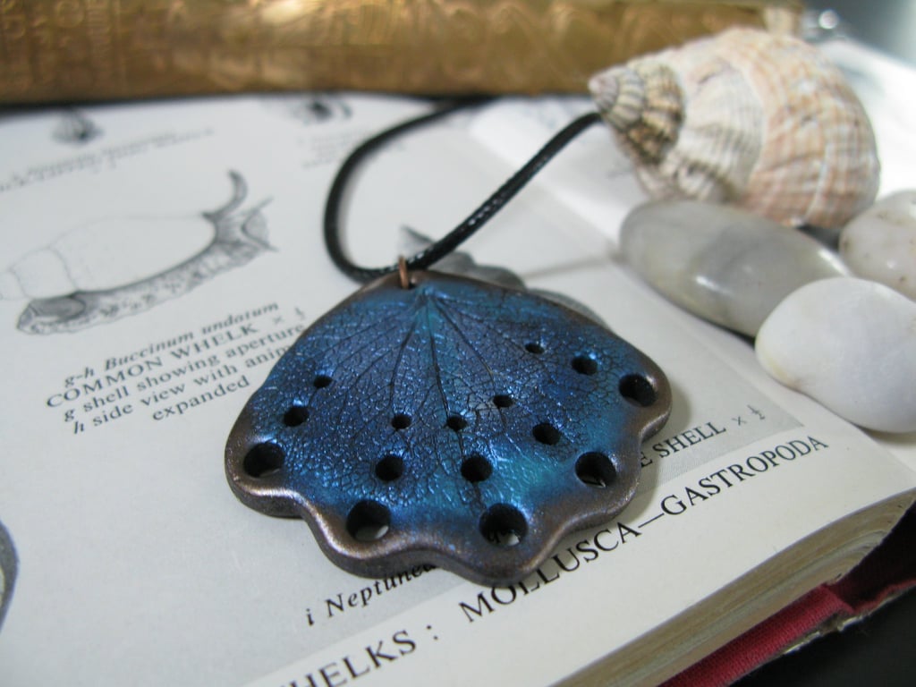 Ethereal Metallic Blue Butterfly Wing Statement Pendant, Shell Necklace