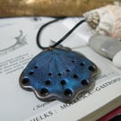 Ethereal Metallic Blue Butterfly Wing Statement Pendant, Shell Necklace