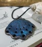 Ethereal Metallic Blue Butterfly Wing Statement Pendant, Shell Necklace
