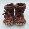 Wool & leather crochet baby boots brown mix 3-6 months
