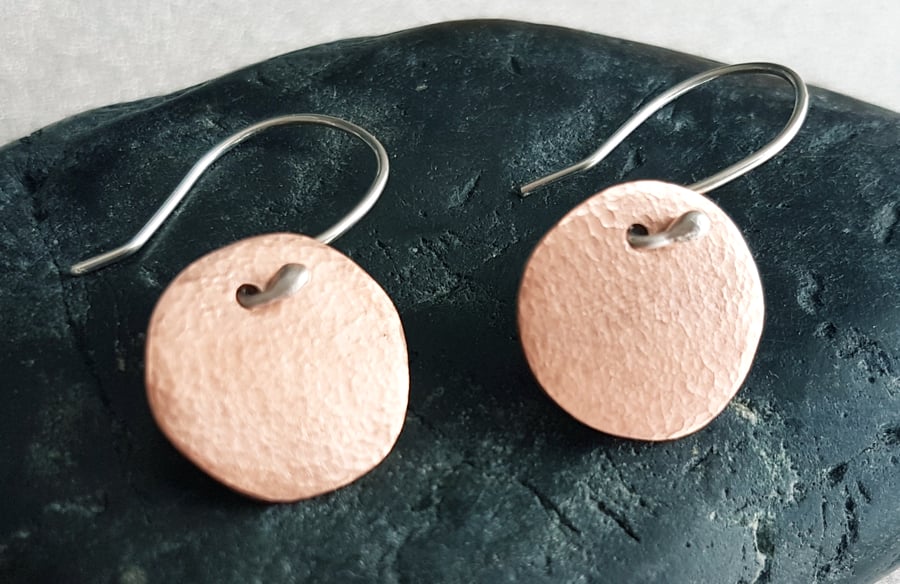 Hammered Copper Disc Earrings