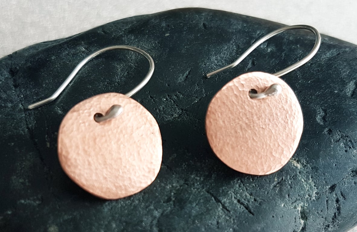 Hammered Copper Disc Earrings