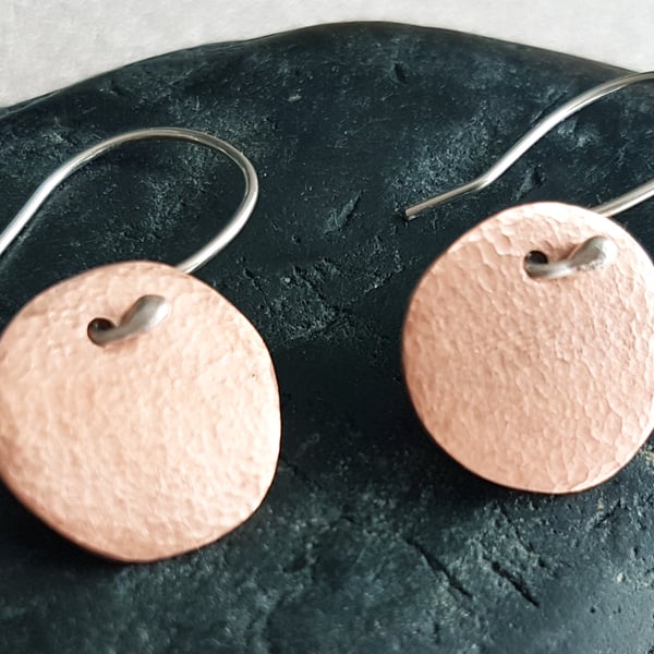 Hammered Copper Disc Earrings