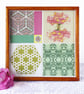 Patchwork and Rose Pattern Tile Wooden Tray in Pink, Yellow and Green Tones - Image 1