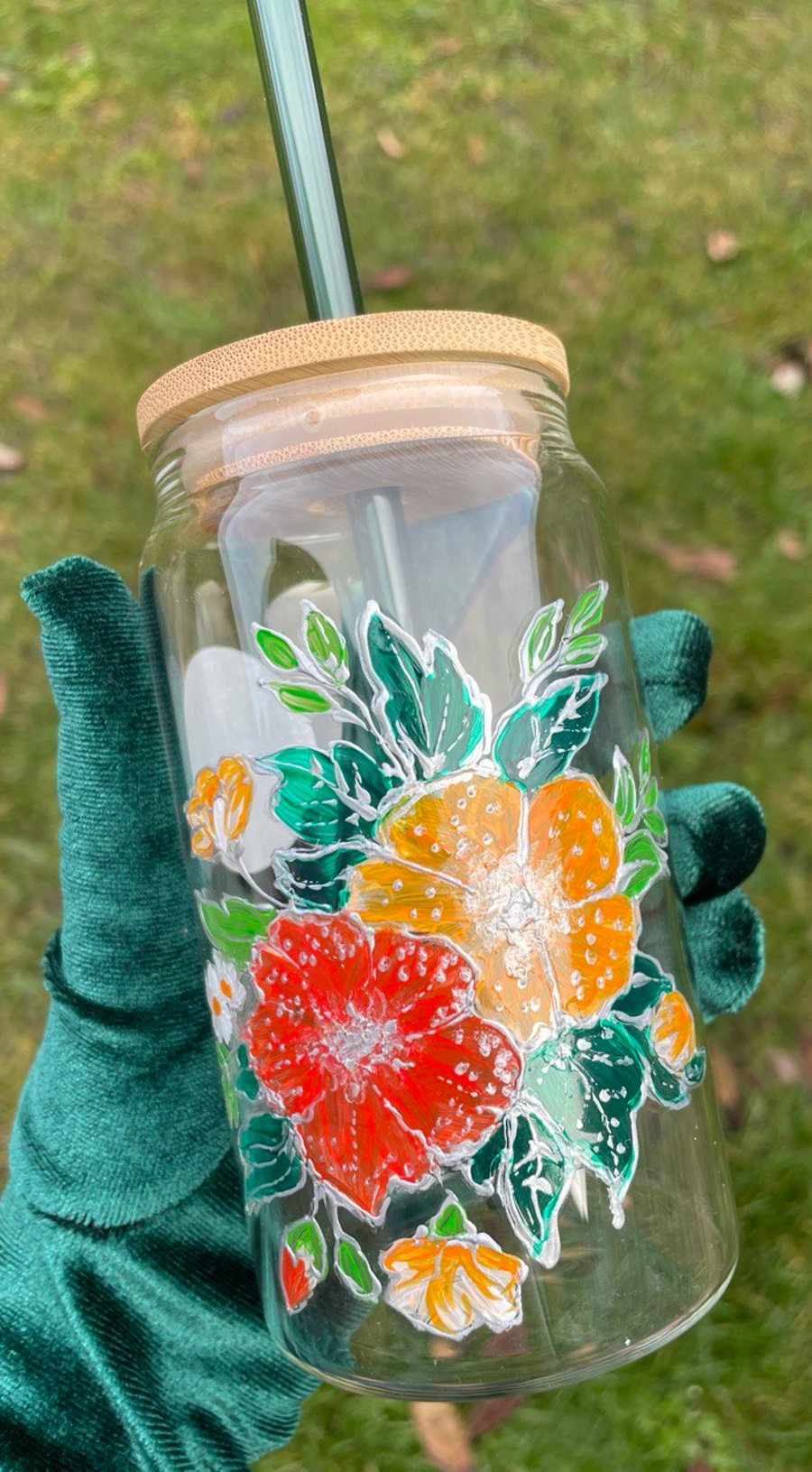 a glass with a bamboo lid and a glass tube, an original gift, a cocktail jar