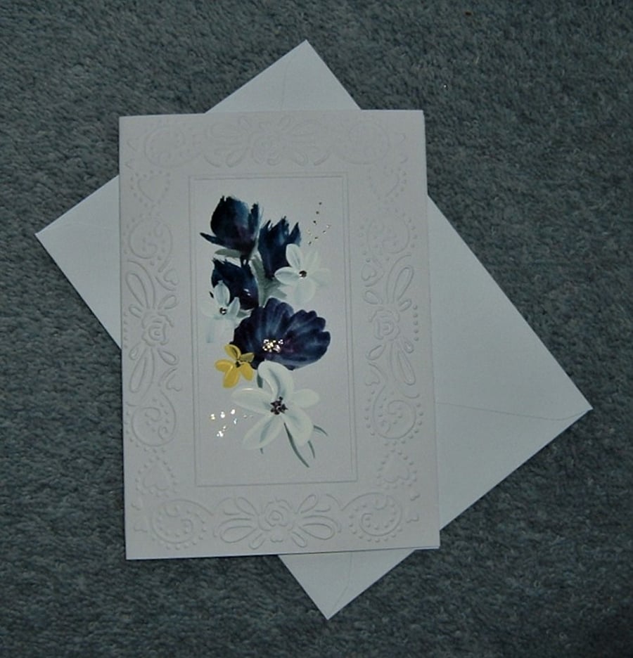 original art hand painted floral greetings card ( ref F 953 )